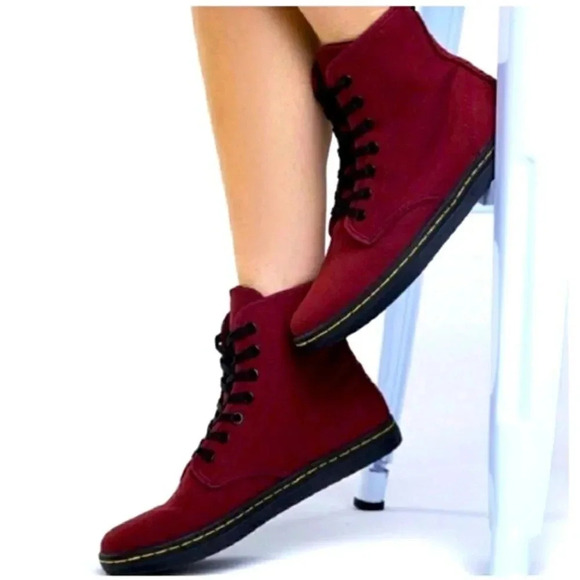 Dr. Martens Shoreditch Cherry Red Canvas Boots - Picture 1 of 10